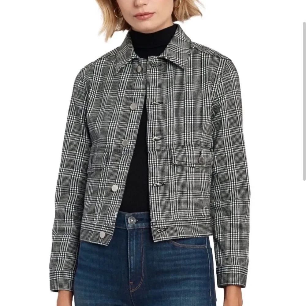 AG Adriano Goldschmied Evonne Black White Houndstooth Cropped Jacket